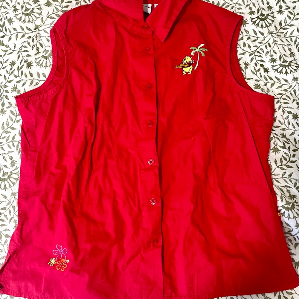 Red Disney Winnie The Pooh Sleeveless Button-Up Top